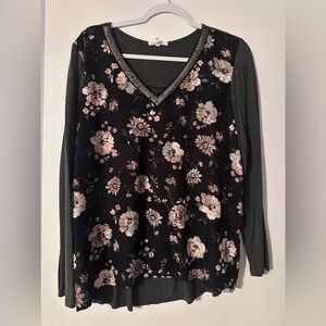 Maurices Black and Pink Floral Long Sleeve Top